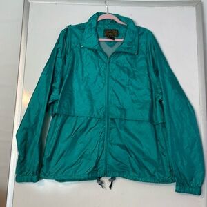Eddie Bauer Vintage Windbreaker Rain Jacket Hidden Hood Size L Teal Vented